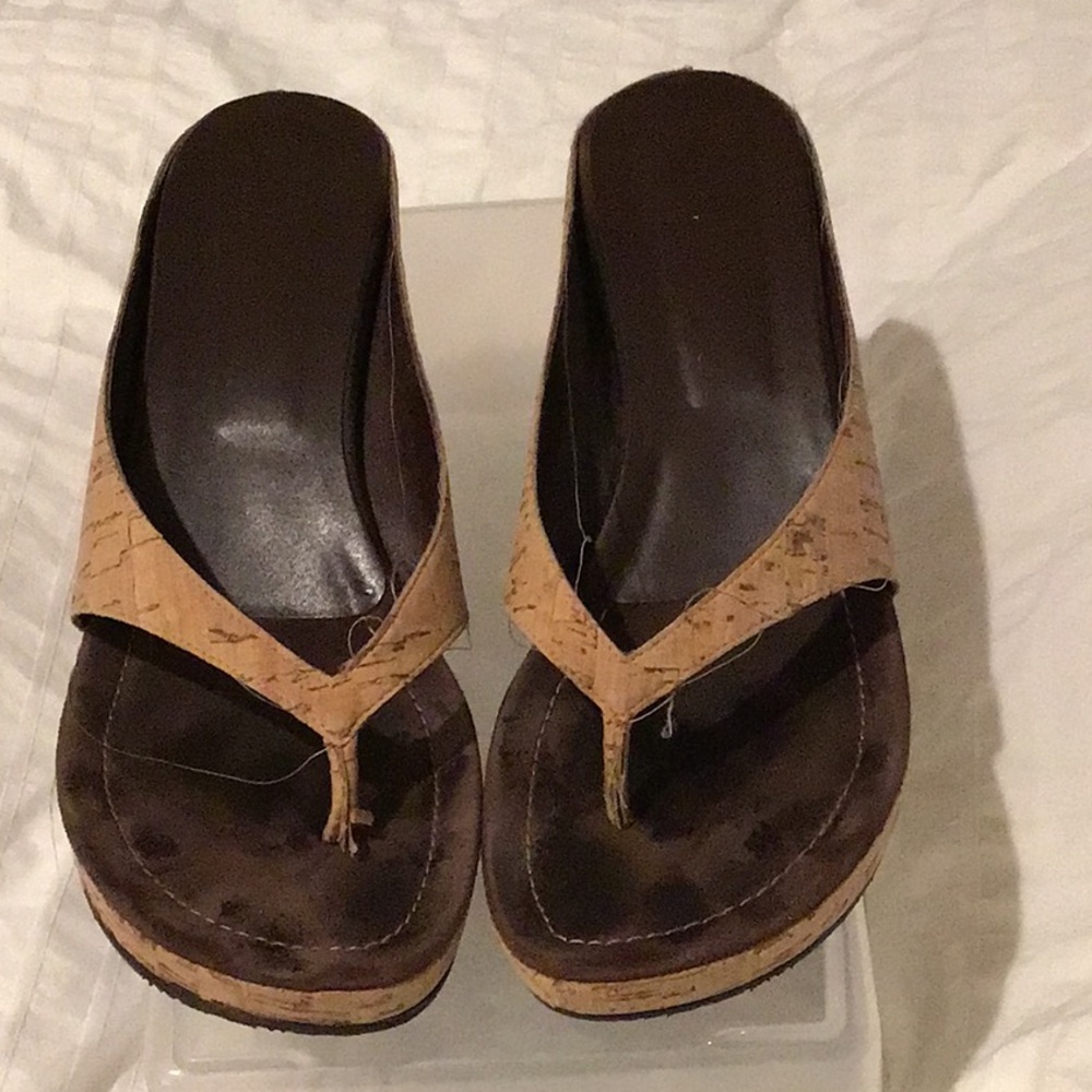 Donald Pliner, Brown Cork Wedge Sandals, Glenna style, size 10